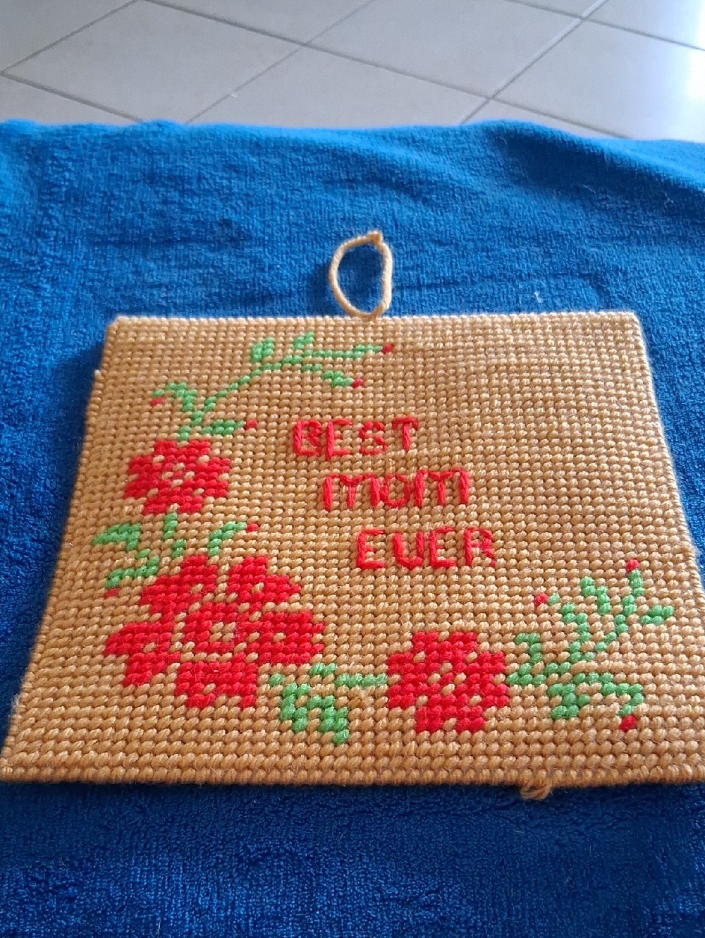 Handmade Wall Hanging "Best Mom Ever" - Red Floral